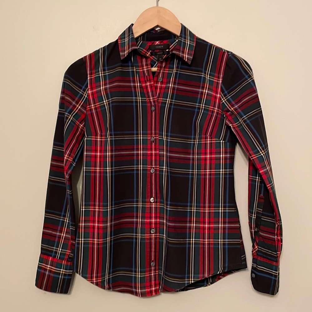 J. Crew Woman’s Christmas Plaid Button Down Shirt Size 00